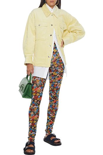 GANNI Floral-print stretch-mesh leggings