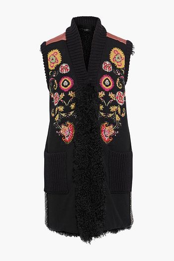 ETRO Faille-paneled shearling-lined jacquard-knit vest