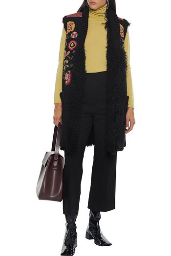ETRO Faille-paneled shearling-lined jacquard-knit vest