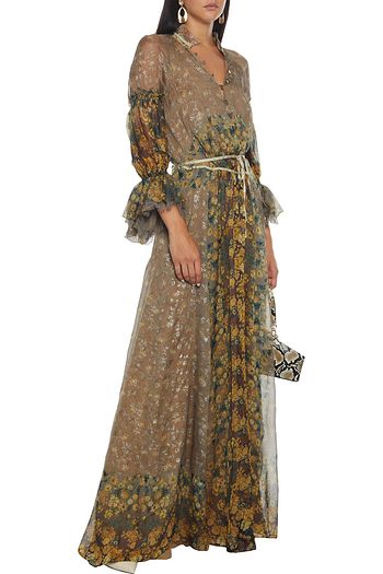 ETRO Belted ruffle-trimmed floral-print silk-chiffon gown