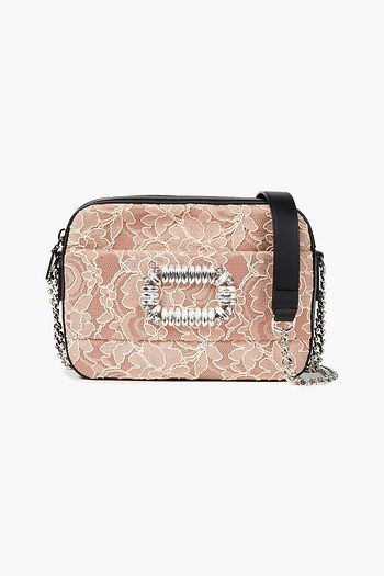 ROGER VIVIER Photocall crystal-embellished leather and corded lace shoulder bag