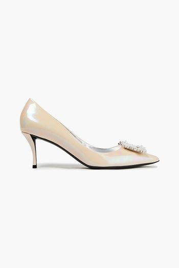 ROGER VIVIER Flower embellished iridescent leather pumps