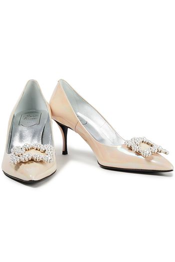 ROGER VIVIER Flower embellished iridescent leather pumps