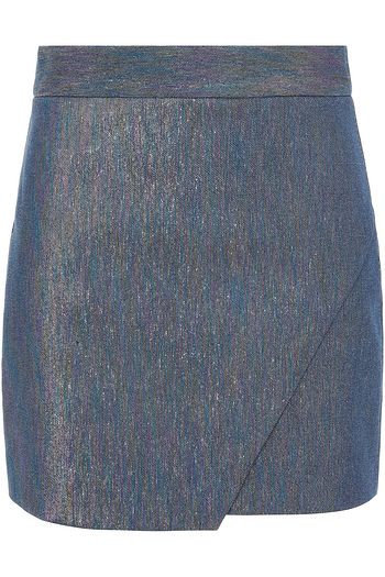 MICHELLE MASON Wrap-effect lamé mini skirt