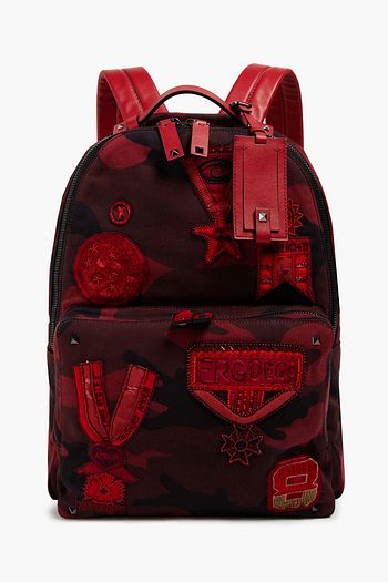 VALENTINO GARAVANI Embellished printed cotton-twill backpack