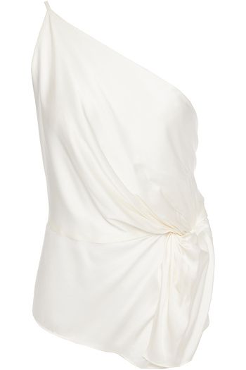 MICHELLE MASON One-shoulder twist-front silk-charmeuse top