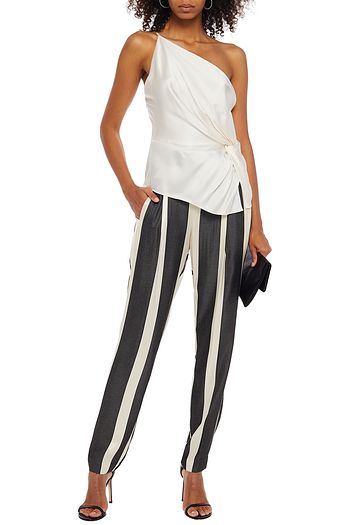 MICHELLE MASON One-shoulder twist-front silk-charmeuse top