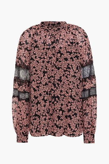 MICHAEL MICHAEL KORS Lace-trimmed floral-print georgette blouse