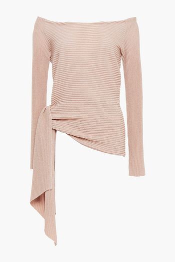 MICHELLE MASON Knotted metallic ribbed wool-blend top