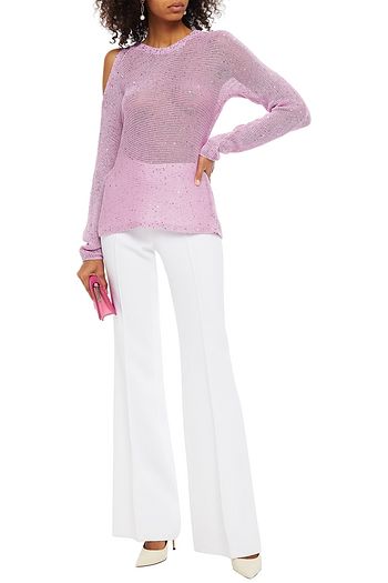 MICHELLE MASON Embellished cold-shoulder cotton-blend sweater