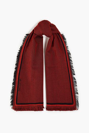 VALENTINO Frayed wool, cotton and silk-blend jacquard scarf