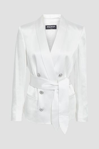 BALMAIN Double-breasted belted satin-crepe blazer