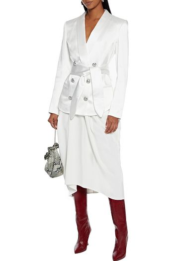 BALMAIN Double-breasted belted satin-crepe blazer