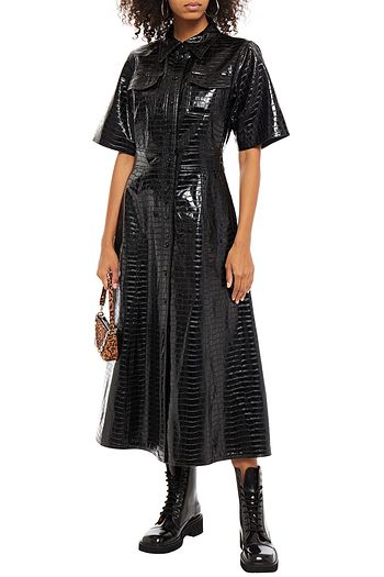 STAND STUDIO Nahara faux croc-effect leather midi shirt dress