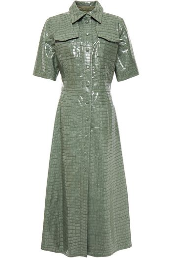 STAND STUDIO Nahara faux croc-effect leather midi shirt dress