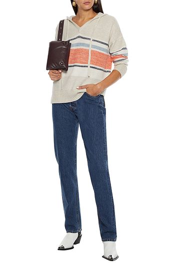 AUTUMN CASHMERE Striped waffle-knit cashmere hoodie