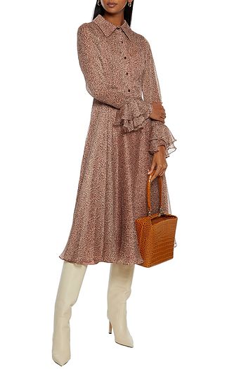 MIKAEL AGHAL Ruffle-trimmed leopard-print georgette midi dress