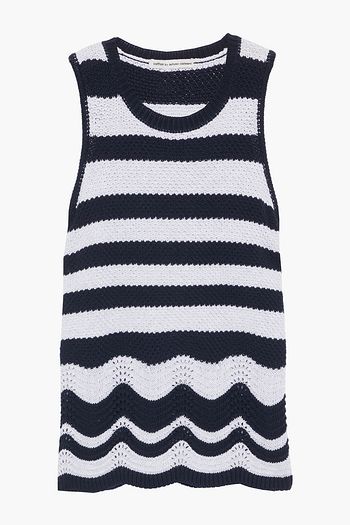 AUTUMN CASHMERE Striped crochet-knit cotton tank