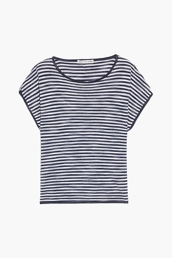COTTON BY AUTUMN CASHMERE Split-back striped cotton-blend jersey T-shirt