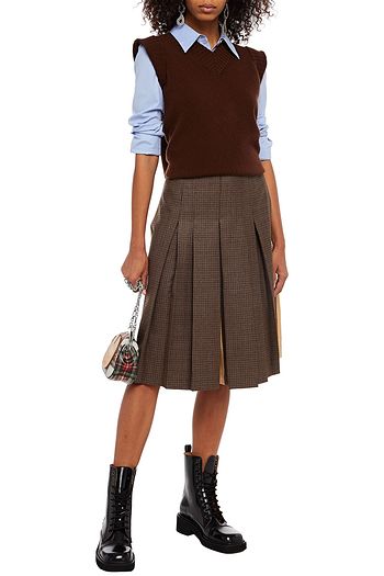 MAISON MARGIELA Pleated checked wool and silk-twill culottes