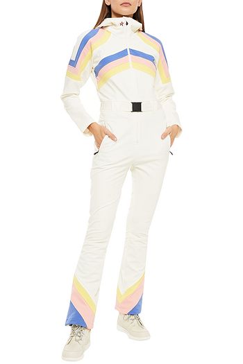 PERFECT MOMENT Belted striped hooded ski suit