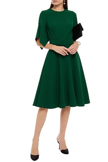 OSCAR DE LA RENTA Midikleid aus Crêpe aus einer Wollmischung mit Gürtel
