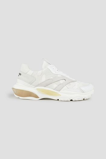 VALENTINO GARAVANI Bedruckte Sneakers aus Mesh, Veloursleder und Leder