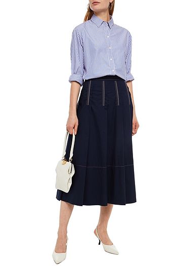 MARNI Buckle-detailed pleated cotton-poplin midi skirt