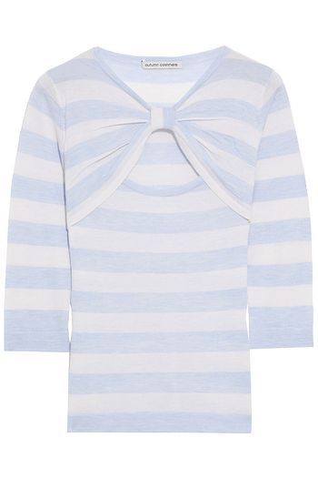 AUTUMN CASHMERE Cutout knotted striped cashmere sweater