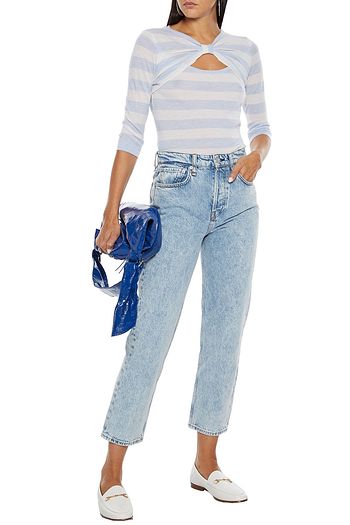 AUTUMN CASHMERE Cutout knotted striped cashmere sweater