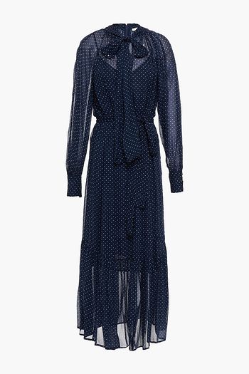 MICHAEL MICHAEL KORS Pussy-bow gathered polka-dot chiffon midi dress
