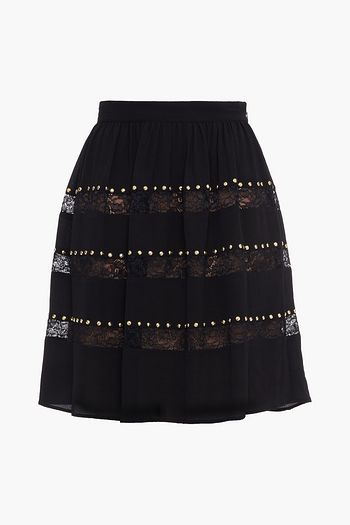 MICHAEL MICHAEL KORS Studded gathered crepe and corded lace mini skirt