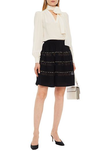 MICHAEL MICHAEL KORS Studded gathered crepe and corded lace mini skirt