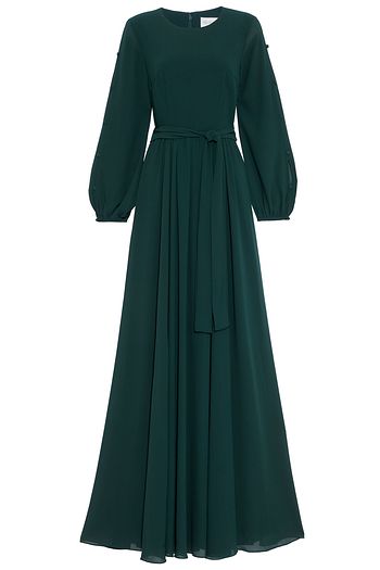 MIKAEL AGHAL Belted button-detailed crepe de chine maxi dress