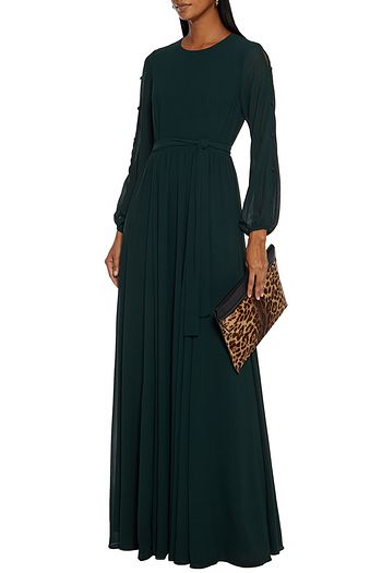 MIKAEL AGHAL Belted button-detailed crepe de chine maxi dress