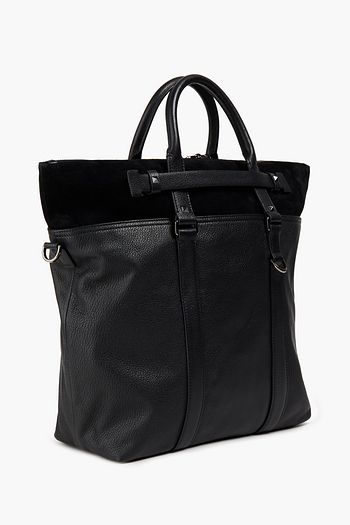 VALENTINO GARAVANI Suede-paneled studded pebbled-leather tote