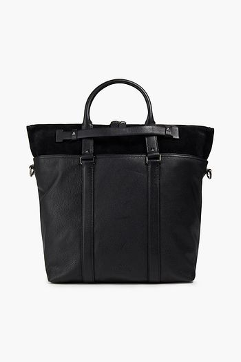 VALENTINO GARAVANI Suede-paneled studded pebbled-leather tote