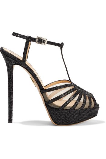 CHARLOTTE OLYMPIA Georgina crystal-embellished glittered satin platform sandals