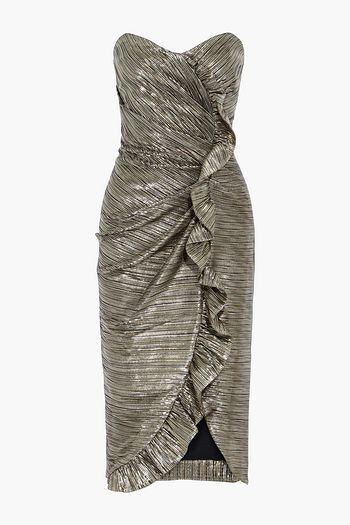 JONATHAN SIMKHAI Wrap-effect ruffled textured-lamé midi dress