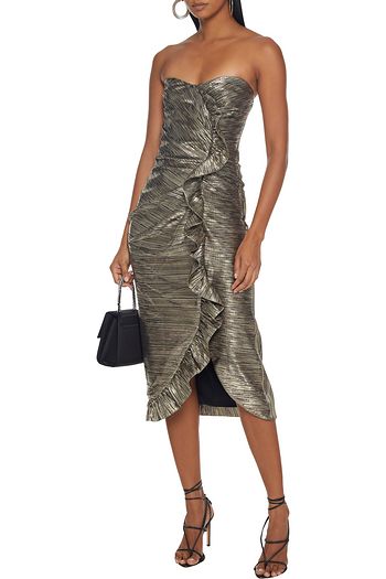 JONATHAN SIMKHAI Wrap-effect ruffled textured-lamé midi dress
