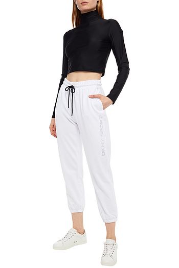 DKNY Crystal-embellished French cotton-terry track pants