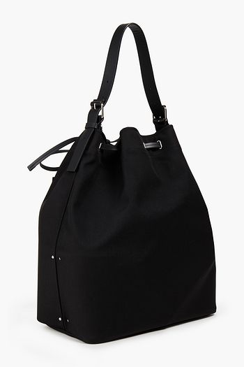 VALENTINO GARAVANI Appliquéd leather and canvas bucket bag