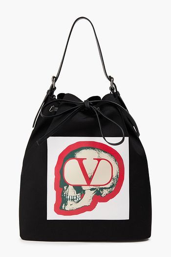 VALENTINO GARAVANI Appliquéd leather and canvas bucket bag