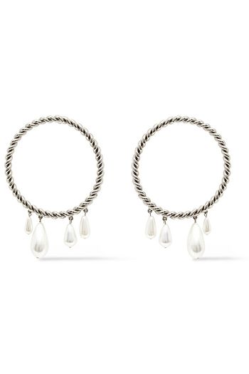 OSCAR DE LA RENTA Silver-tone faux pearl hoop earrings