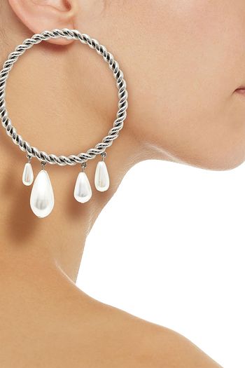 OSCAR DE LA RENTA Silver-tone faux pearl hoop earrings