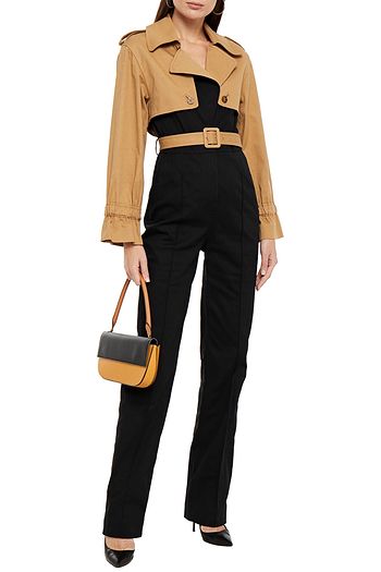 JONATHAN SIMKHAI Belted two-tone cotton-gabardine jumpsuit