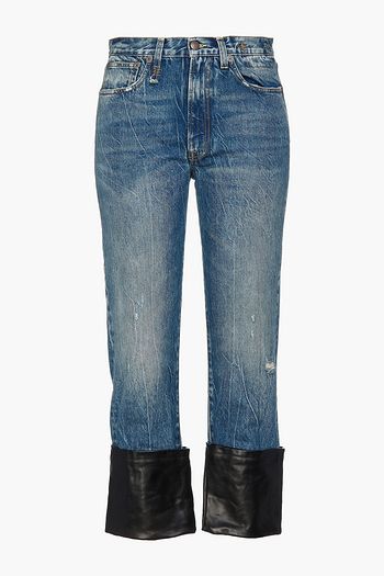 R13 Kelly leather-paneled distressed high-rise straight-leg jeans