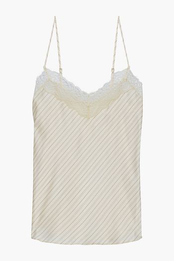 JONATHAN SIMKHAI Lace-trimmed striped silk-blend satin-twill camisole