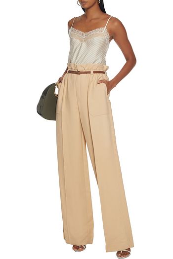 JONATHAN SIMKHAI Lace-trimmed striped silk-blend satin-twill camisole
