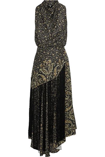 JONATHAN SIMKHAI Asymmetric wrap-effect fringed printed satin-twill midi dress